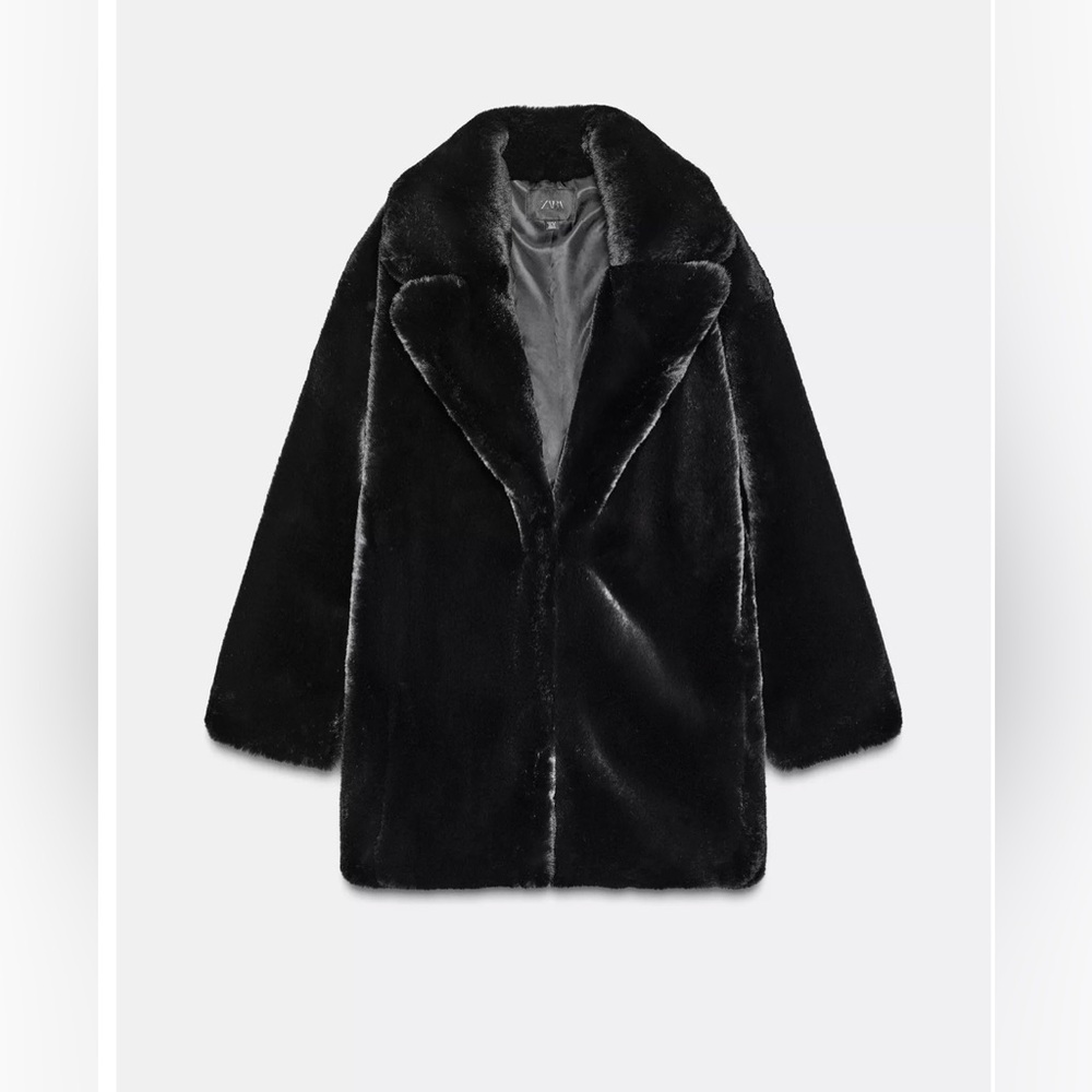 NWT Zara FAUX FUR COAT BLACK Teddy Jacket 1255 - Picture 5 of 5